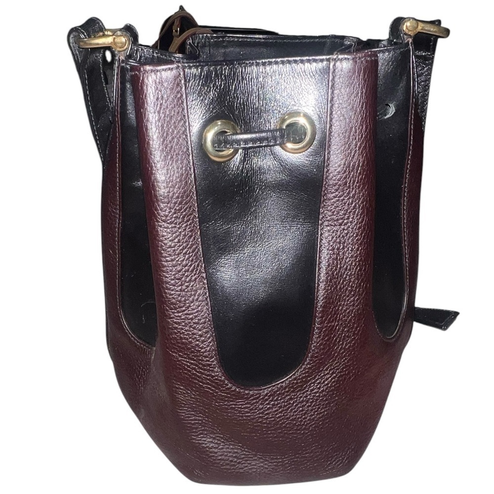 Like New Vintage Handcrafted Leather Goods Brown Leather Drawstring Bucket Bag - Picture 4 of 11